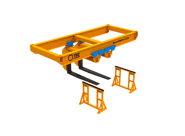 Sliding fork frame for reach stackers